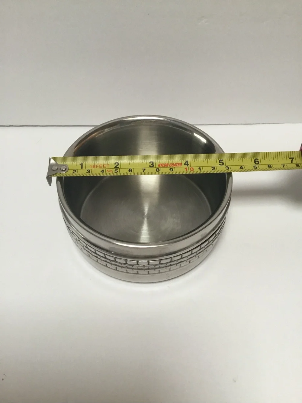 Ralph Lauren Brushed Silver Decorative Bowl with Textured Band and Knife